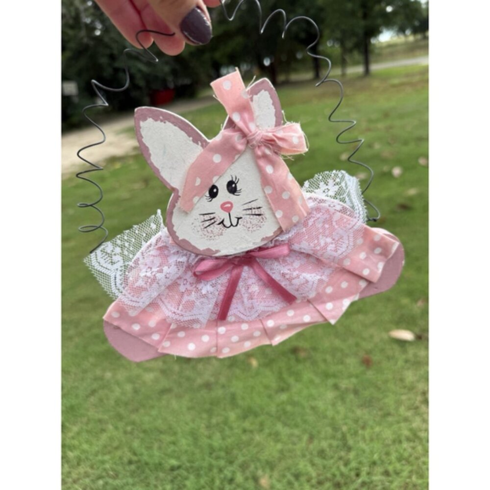 Easter Wooden Hanging Bunny Rabbit Happy 6” Tall